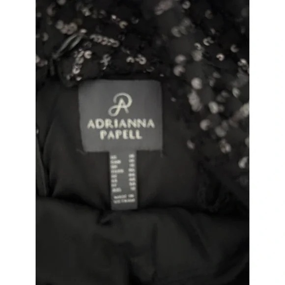 Adrianna Papell Black Sequin Feather Flapper Dress Cocktail Party